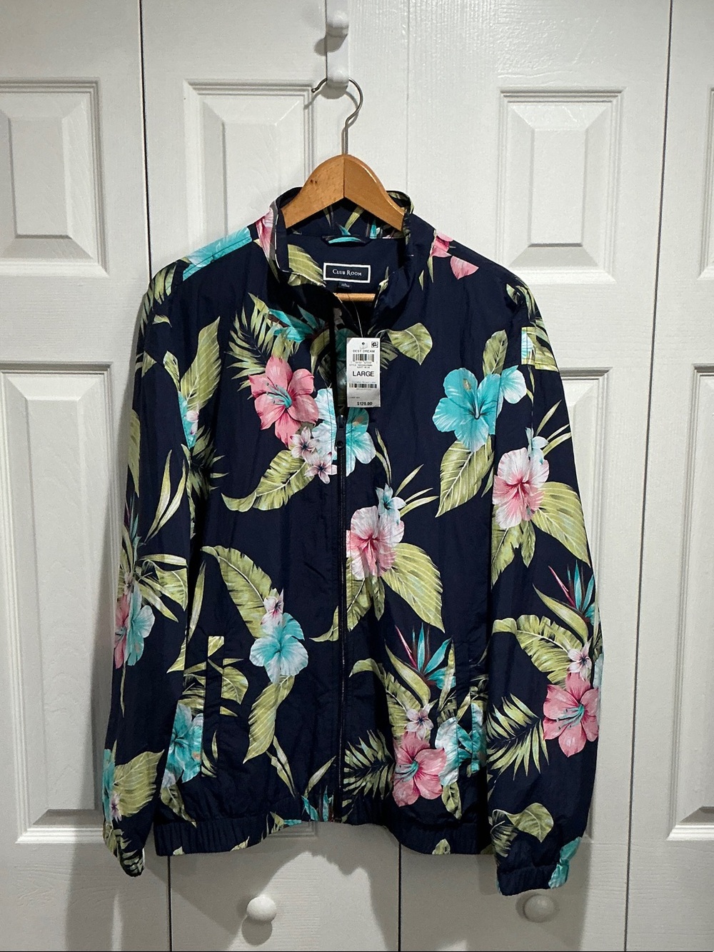 Club Room Navy Floral Windbreaker with Pink & Teal Flowers